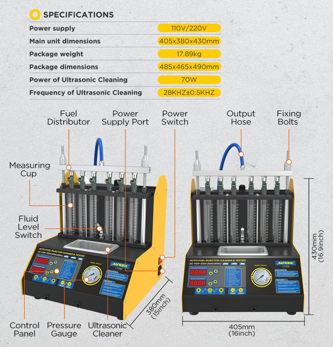 Autool CT200 Ultrasonic Fuel Injector Cleaner & Tester Support 110V/220V with English Panel & Fsi Hpi Gdi Injector