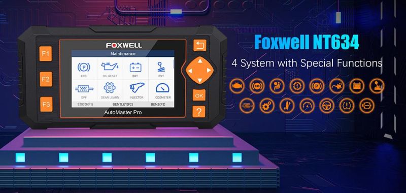 Foxwell Nt634 OBD2 Automotive Scanner 4 System Diagnosis DPF Injector TPMS Epb BRT Oil Reset Service OBD 2 Car Diagnostic Tool