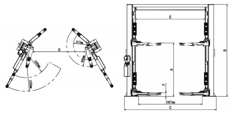 with Asymmetric Lifting Arm Two Post Auto Elevator (210SAC)