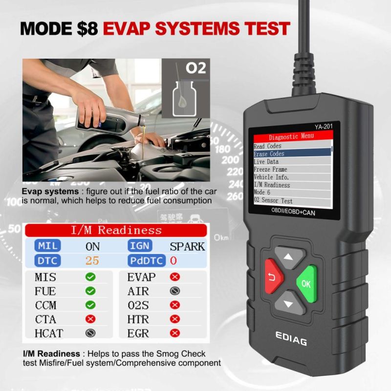 2.4 Inch Screen Code Reader Ediag Ya-201 Full Obdii Functions