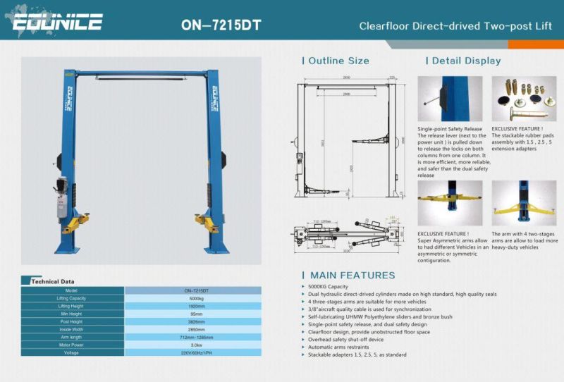 Hydraulic Hoist Two Post Car Lift Workshop Garage Equipment Ce