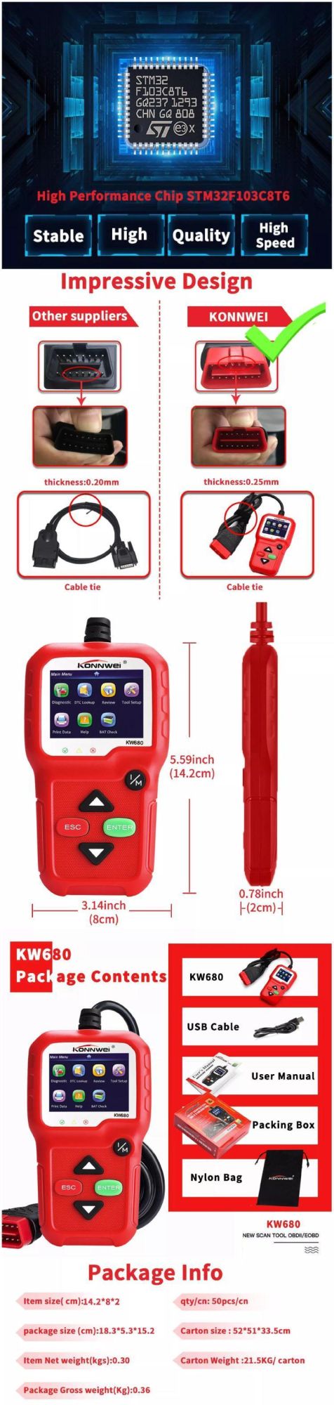 Gw680 Vehicle Scanner Diagnostic Tool OBD2 Code Reader Car Automotive Check Engine Error Analyzer Heavy Truck Cars 8 Languages Diagnostic Tool