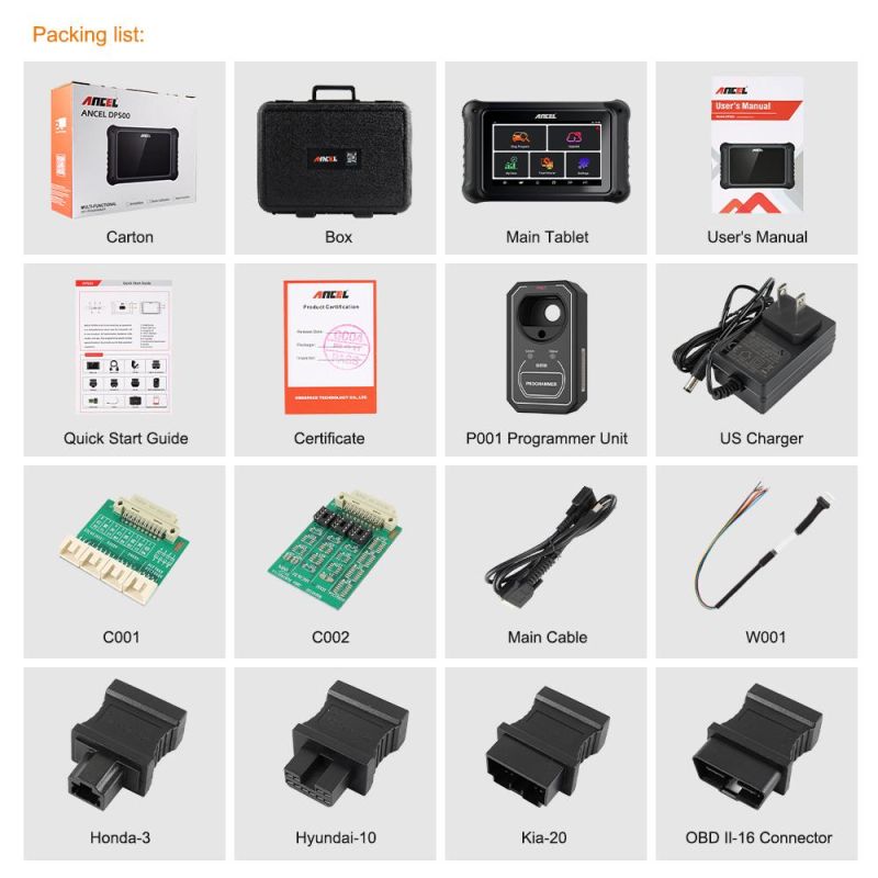 Ancel Dp500 Car Key Programmer IMMO Diagnostic Tool Odo Instrument Cluster Adjustment Odo OBD2 Scanner Key Programming Tool