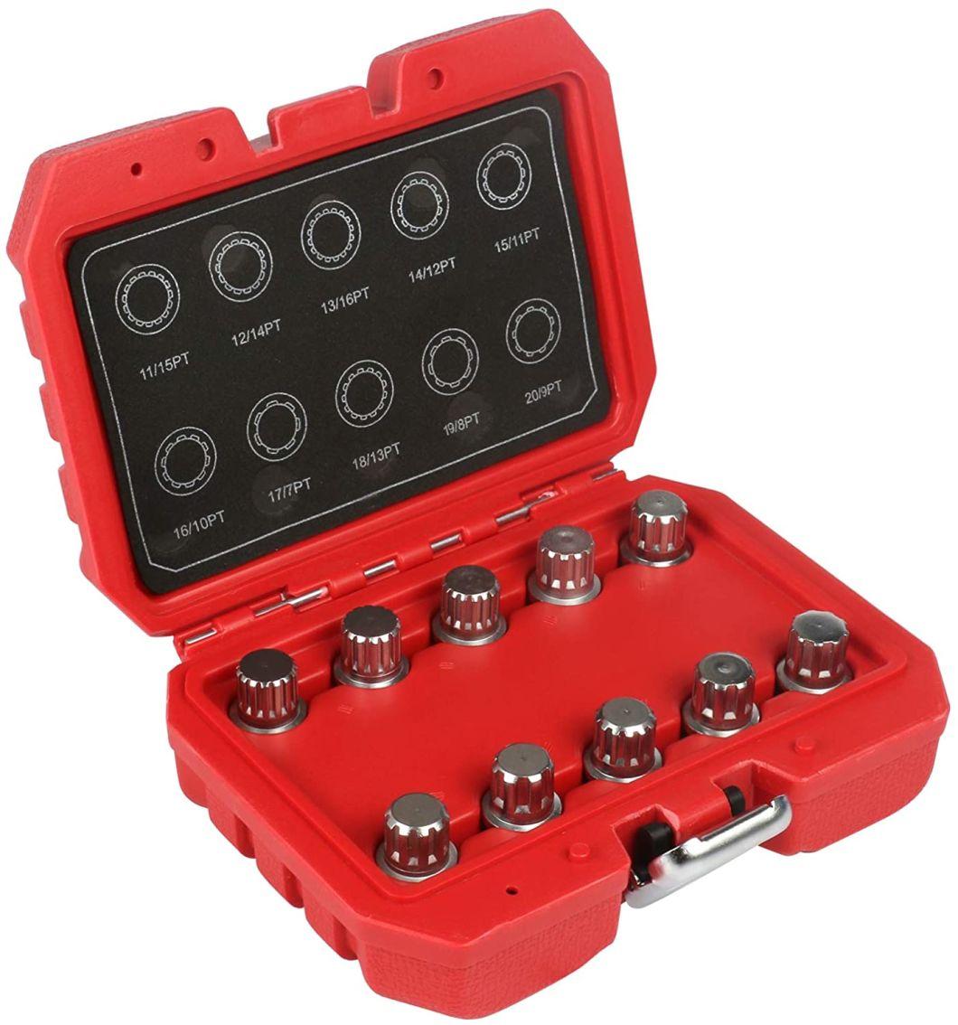 Viktec 10PCS Automotive Wheel Anti-Theft Screws Key Socket Removal Tool Set Wheel Lock Lug Nuts Remover Kit for BMW