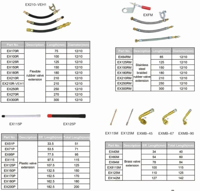 Tire Valve Extension Flexible Rubber Valve Extensions with Fastener