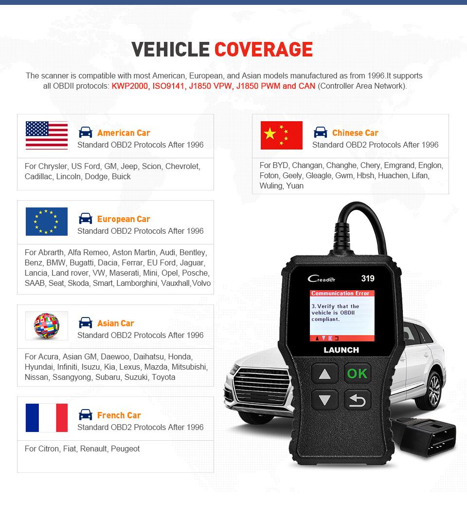 Launch Creader Scan Tool Code Reader OBD2 Scanner Cr319