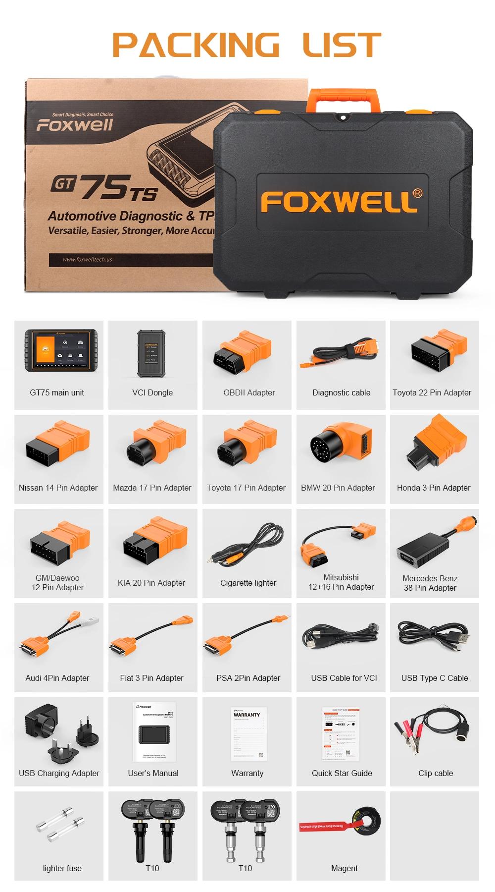 Foxwell Gt75ts OBD2 Automotive Scanner Professional ECU Coding TPMS Service Bidirectional OE-Level Obdii Car Diagnostics Scanner