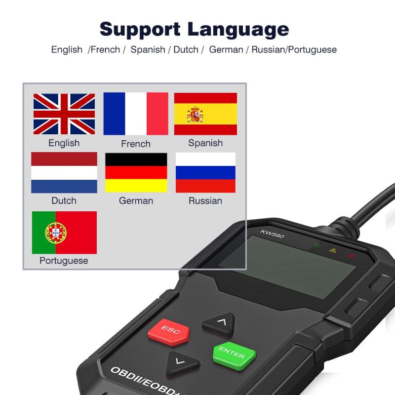 Konnwei Kw590 Support Multi-Languages Full Odb2 Function Auto Diagnosis Tool Kw 590 Code Reader Scanner Better Than Ad310