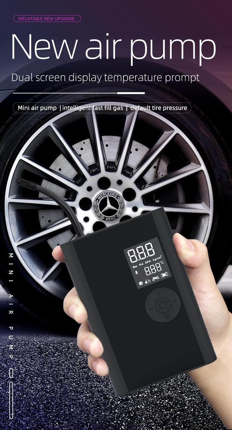 Portable Cordless Tire Inflator Automatic Pressure Gauge, Rechargeable Airmoto Tire Pump, Low Noise Air Compressor with Light for Car, Motorcycle