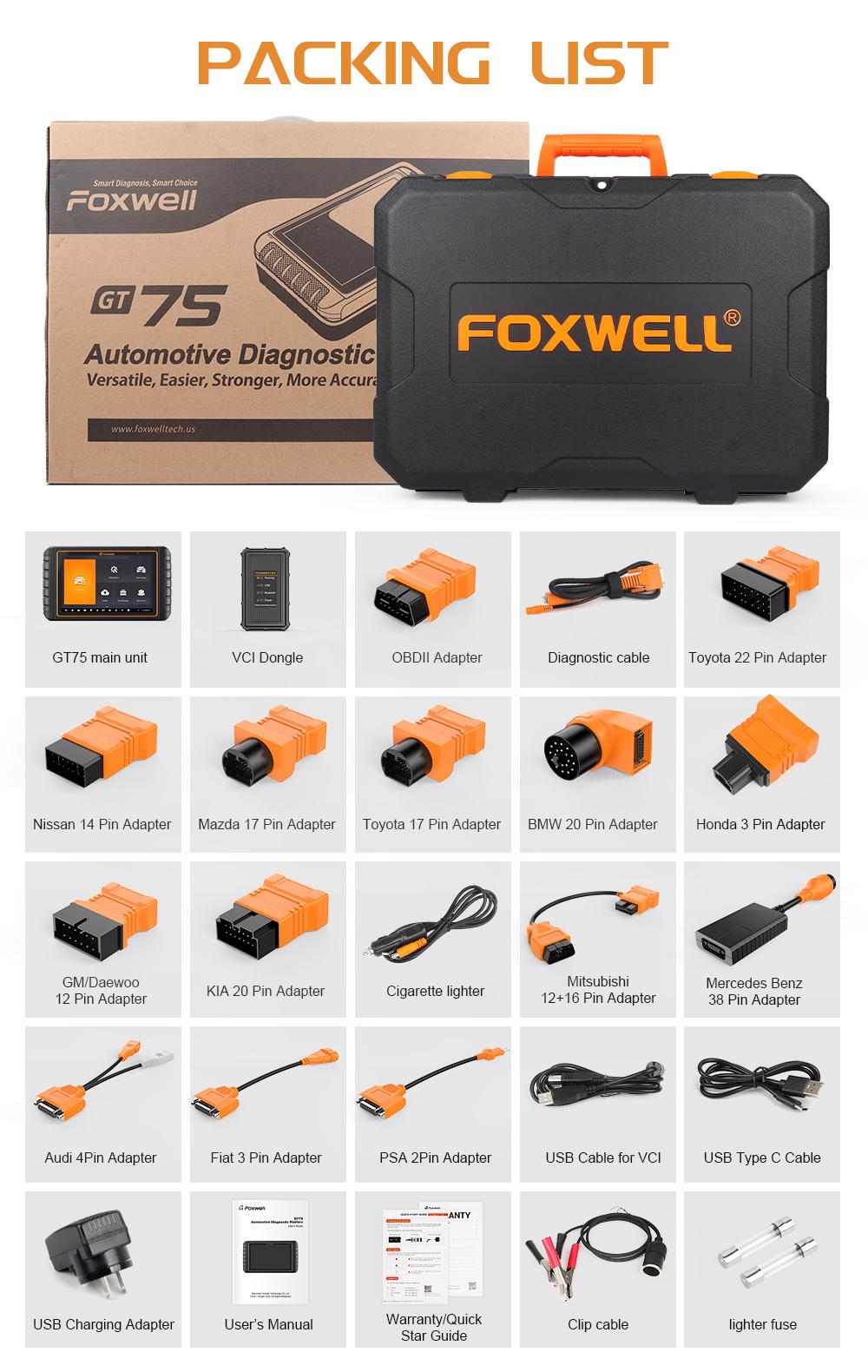 Foxwell Gt75 Professional Automotive Scanner Full System Diagnostic Tools ECU Coding Active Test All Software 31 Reset Function