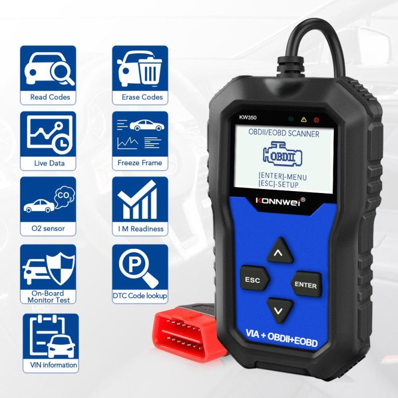 Konnwei Kw350 OBD2 VAG Code Reader All System Diagnosis Oil Epb TPMS Reset for OBD Car VW Audi Sokda Seat Diagnostic Scan Tools