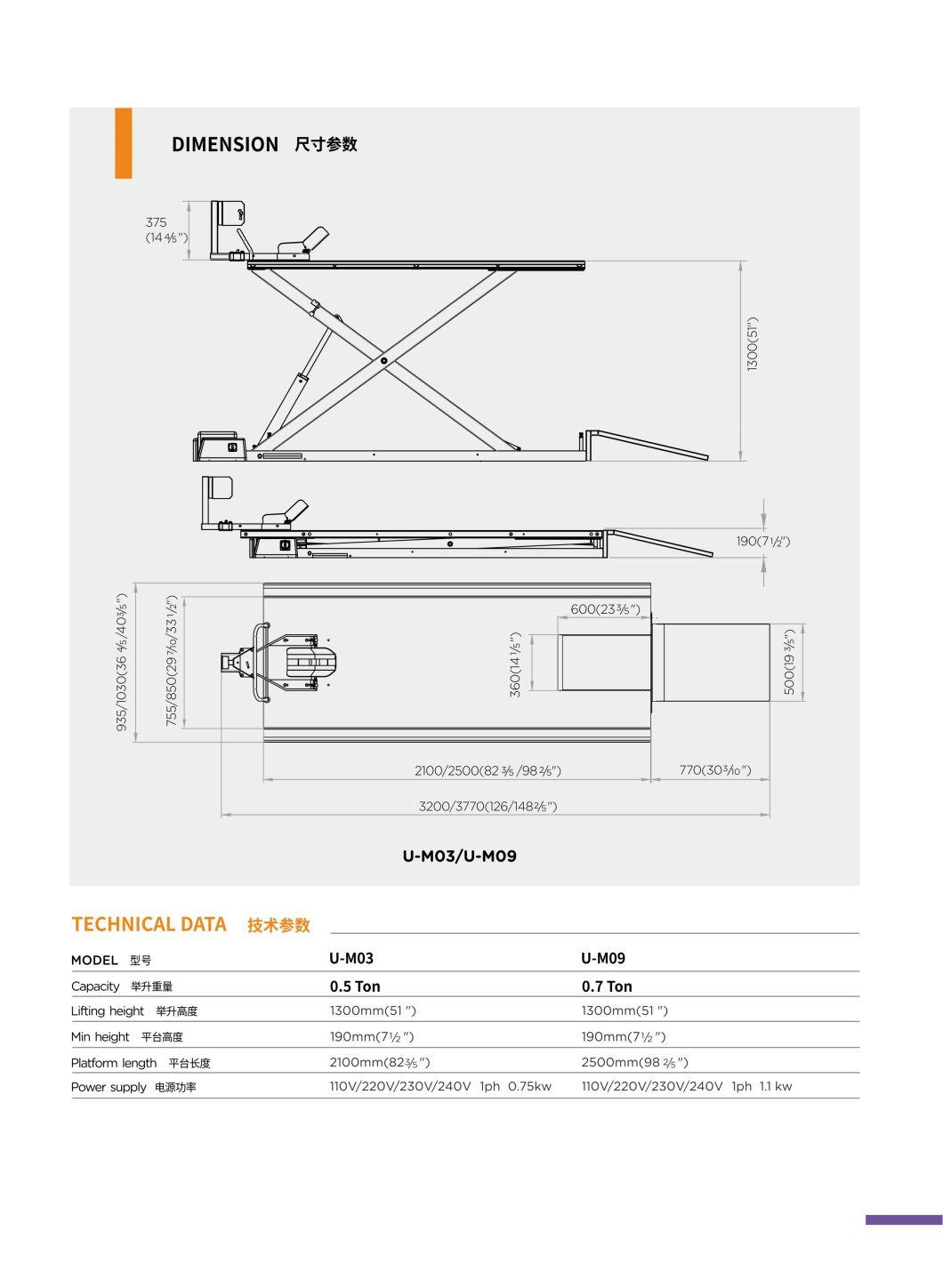 Portable Motorcycle Pneumatic Hydraulic Scissor Lift Table for Repairing U-M09 Electrical Motorcycle Lift Table