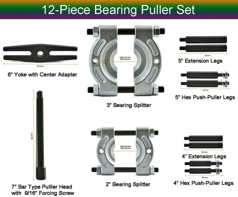 Viktec 12 PCS Bearing Splitter Set, 5 Ton Capacity 2" and 3" Gear Puller Bearing Separator Kit