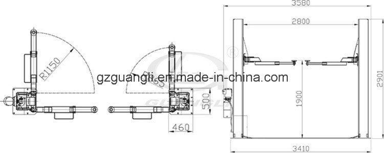 Guangli Brand Double Cylinder Hydraulic Lift Type 2 Post Design Car Lift