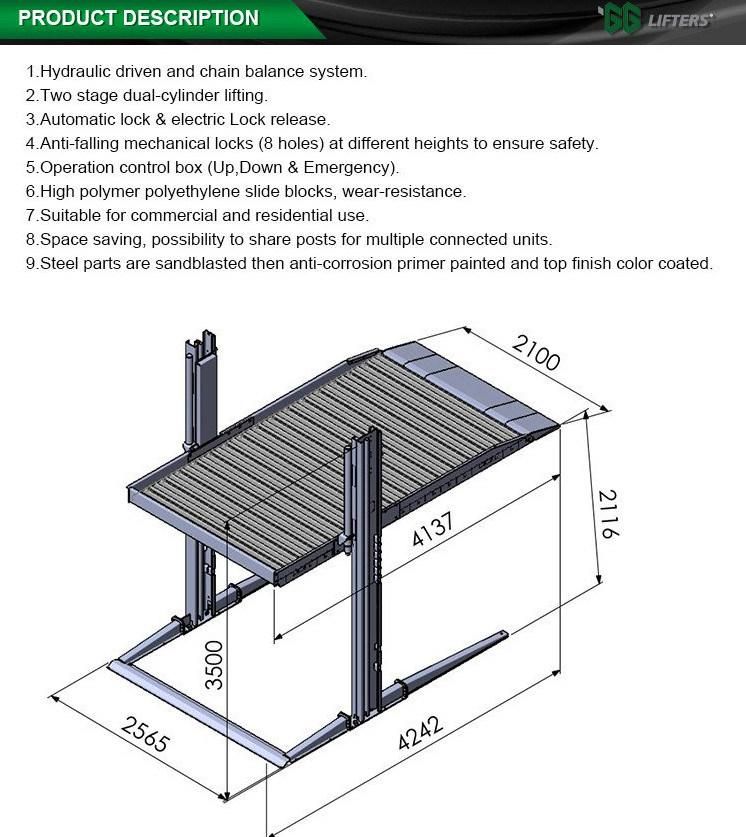 Hydraulic Lift Elevated Park System 2 Levels Vertical Car Parking equipment car equipment