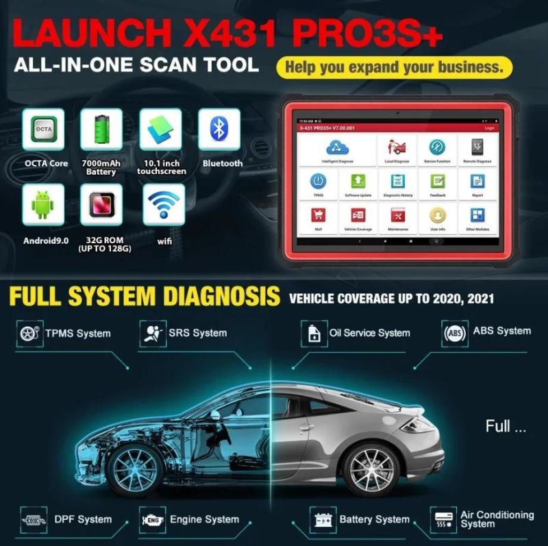 Launch X431 PRO3s Plus X431 PRO3s+ 10.1" OBD2 Diagnostic Scanner Automotive Diagnostic Tool Car Code Reader X431 PRO3 ECU Coding Active Test