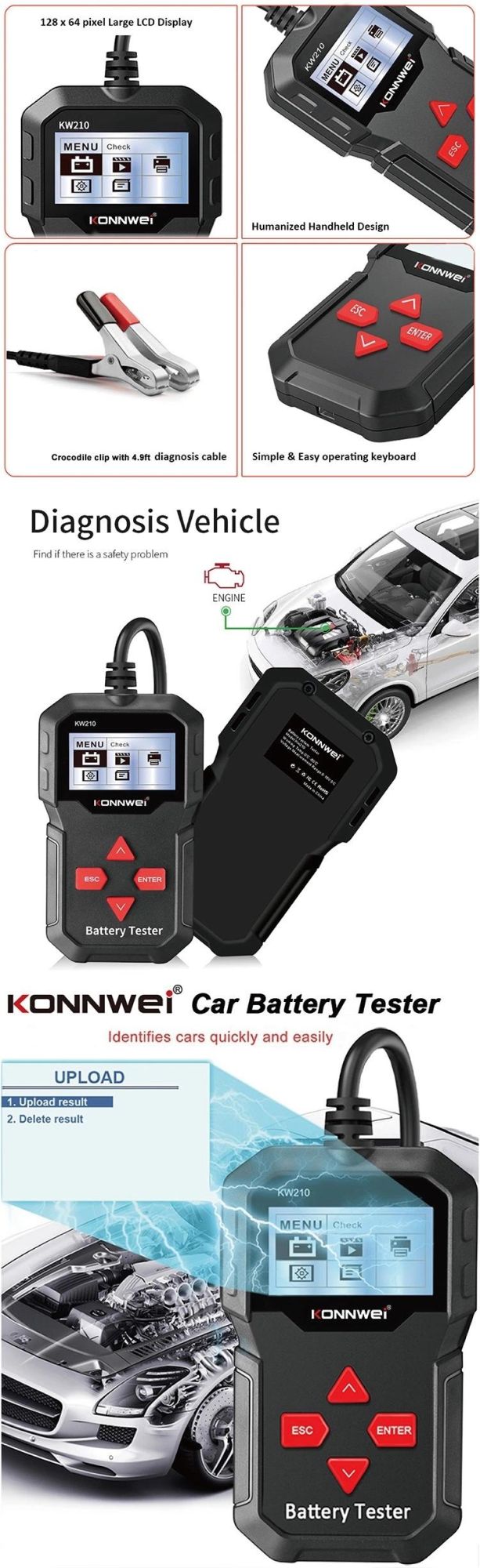 Engine Code Reader Car Diagnostic Tools Machine OBD2 Car Battery Detectorfor All Cars XP Win7 Win8 Win10