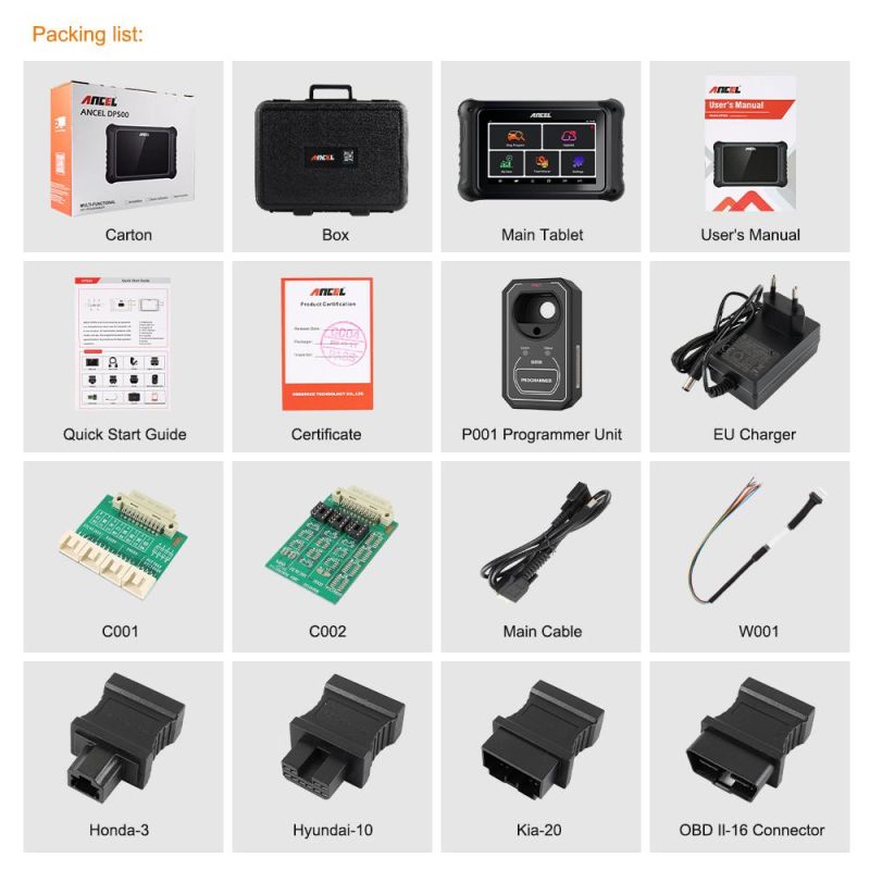 Ancel Dp500 Car Key Programmer IMMO Diagnostic Tool Odo Instrument Cluster Adjustment Odo OBD2 Scanner Key Programming Tool