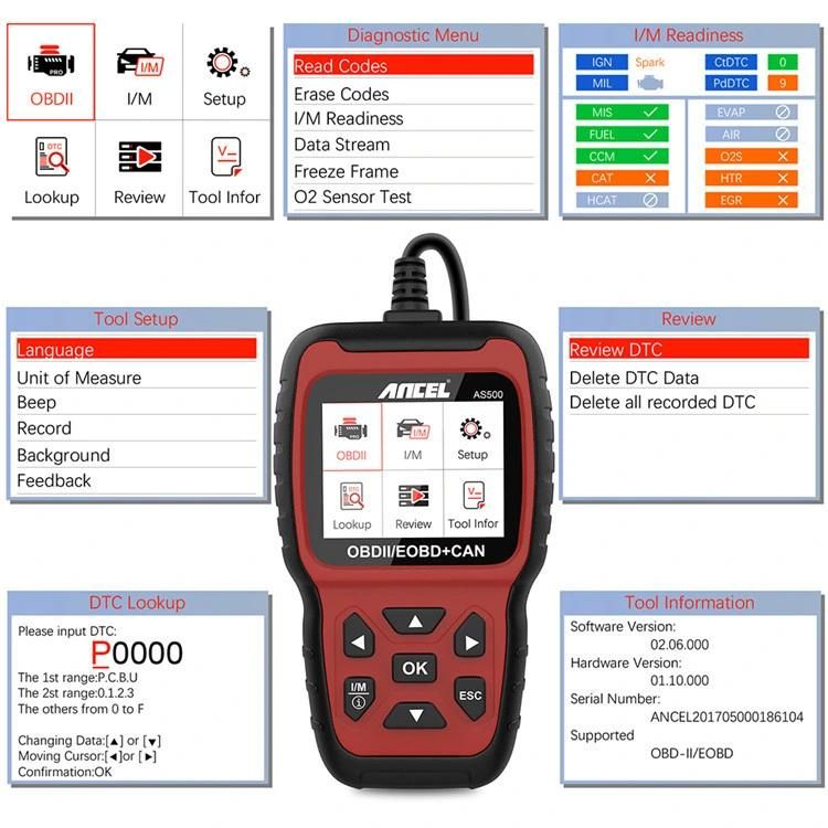 Ancel As500 OBD2 OBD 2 Scanner Engine Code Reader OBD Car Diagnostics Tool Multilingual Free Update Odb2 Automotive Scanner