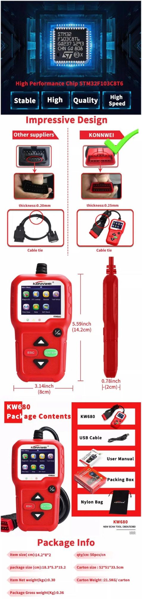 TFT Color Screen Car Diagnostic Scanner Diagnostic OBD Tools for Testing 12V Gasoline, Diesel Vehicles Made in China