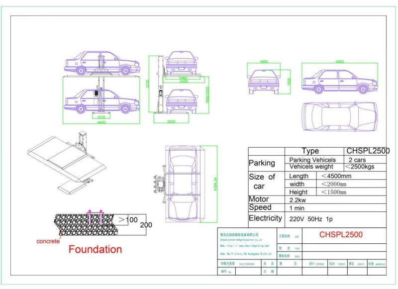 Hydraulic Vertical Two Cars Single One/1 Post Parking/Parking Lift