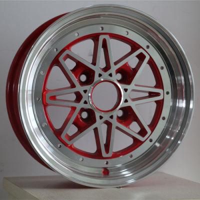 Mesh Design 14X5.5/16X7.0 Inch Red Machine Face Passenger Car Alloy Wheel Rim 4X100/4X114.3