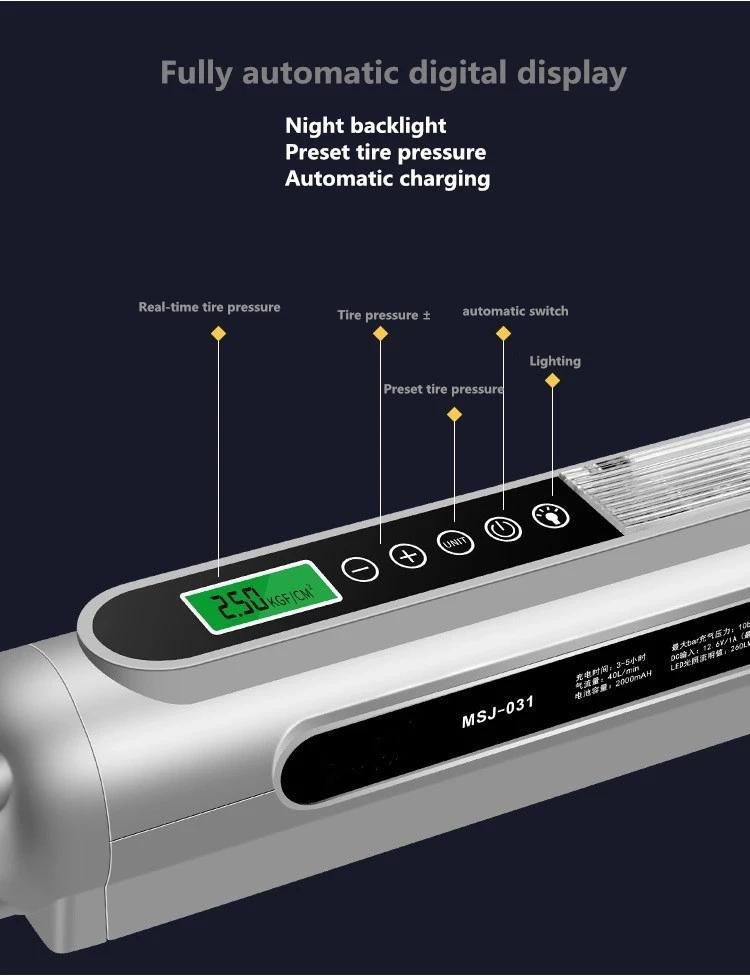 DC12V Rechargeable Cordless Auto Air Compress with LED Emergency Warning Lighting Air Tire Inflator Digital Tyre Inflator for Cars