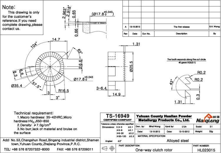 Powder Metallurgy One-Way Clutch Rotor