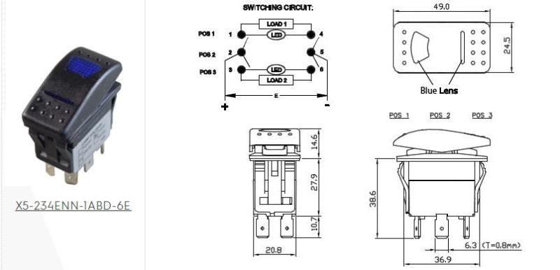 UL 16A VDC Rocker Switch