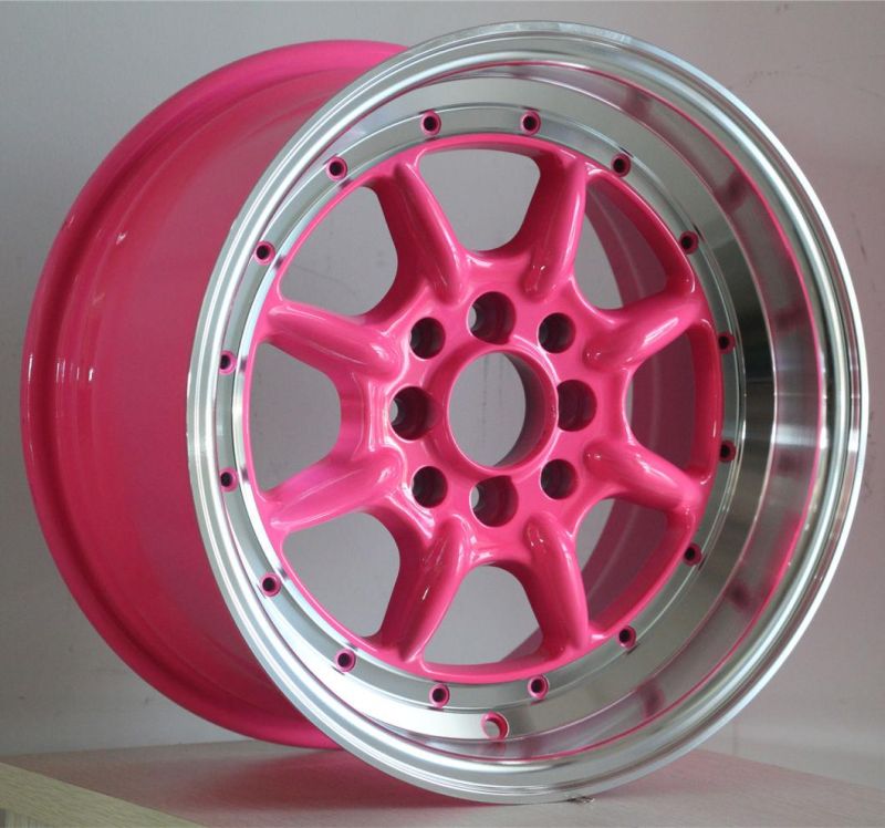 Fashion Pink Color 14 15 Inch Peach Red Machine Face Passenger Car Alloy Wheel Rim