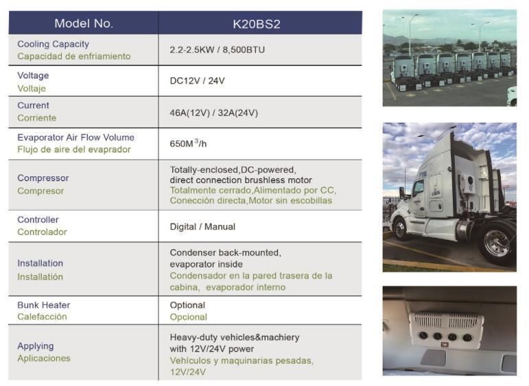 Electric Parking Coolers for Semi Trucks K20BS2