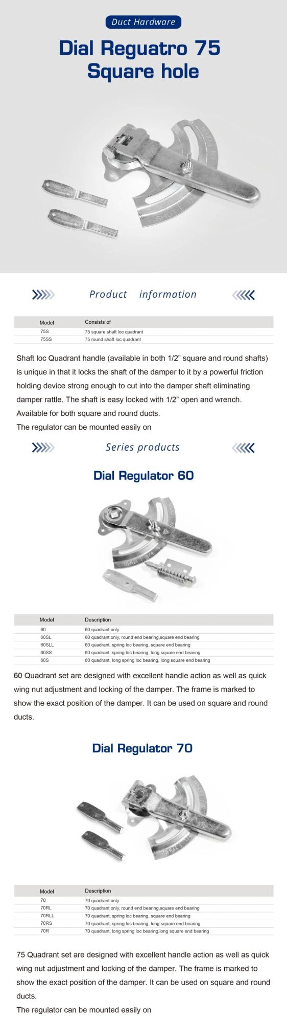 HVAC Tools Steel Quadrant Handle Dial Regulator for Damper Dr75