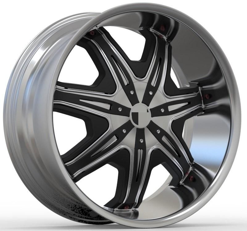 22 Inch Aftermarket Black Sliver Chrome Alloy Wheel Hub with Deep Lip Aluminum