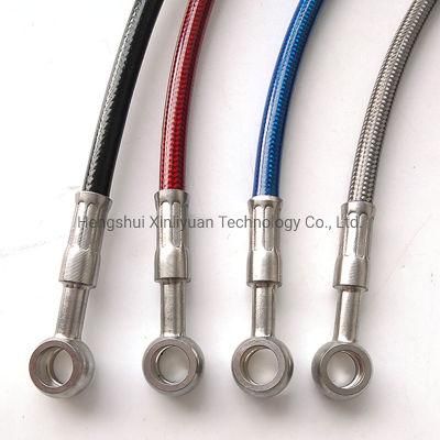 Stainless Steel Wire Braided PTFE Nylon Hydraulic Brake Hose Line with Elbow Banjo Hose Fittings for Auto Racing Motorcycle Car