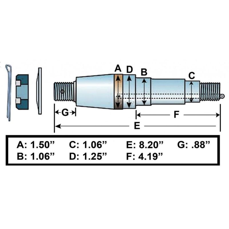 1 1/16" X 1 1/16"-Eliminator Torsion Axle Replacement Spindle