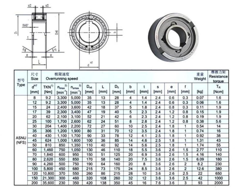 Nfs20 One Way Clutch Bearing Nfs12 Nfs15  Nfs17 Nfs20  Nfs25 Nfs30  Nfs35 Nfs40 Nfs45 Nfs50  Nfs60 Nfs70 Nfs80