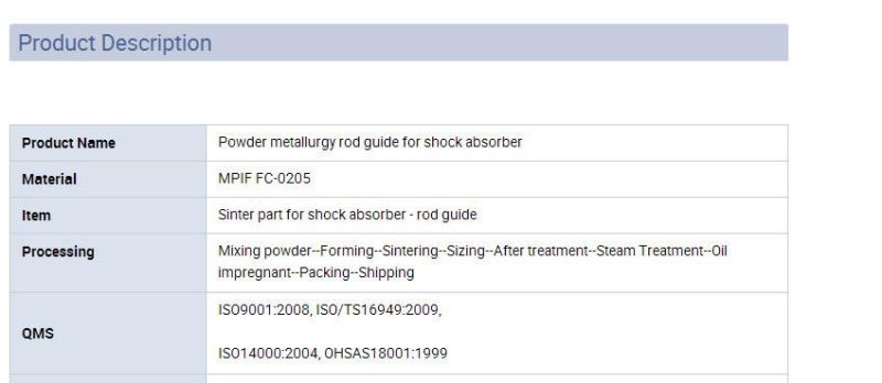 Powder Metallurgy Shock Absorber Parts - Piston/ Rod Guide/ Foot Valve