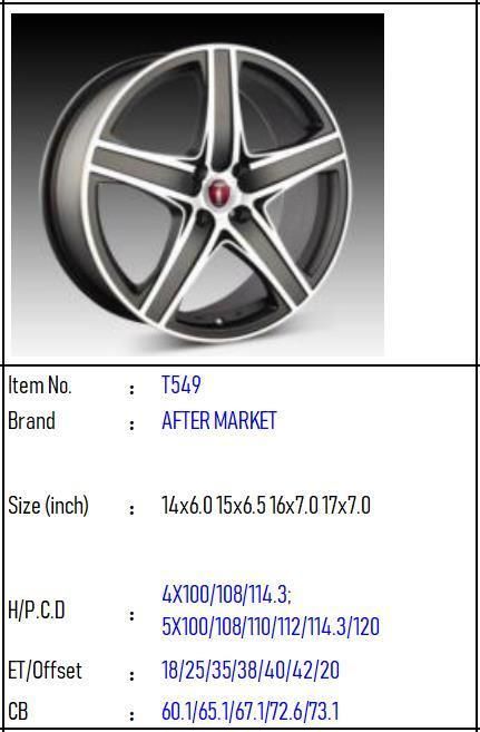 T549 Aluminium Alloy Car Wheel Rim Auto Aftermarket Wheel