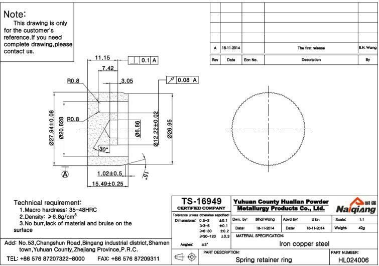 Powder Metallurgy Spring Retainer Ring