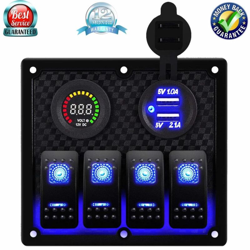 8 Gang Rocker Switch Panel Digital Voltmeter Display