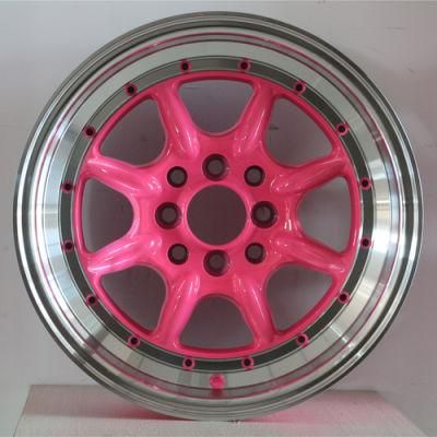 Fashion Pink Color 14 15 Inch Peach Red Machine Face Passenger Car Alloy Wheel Rim