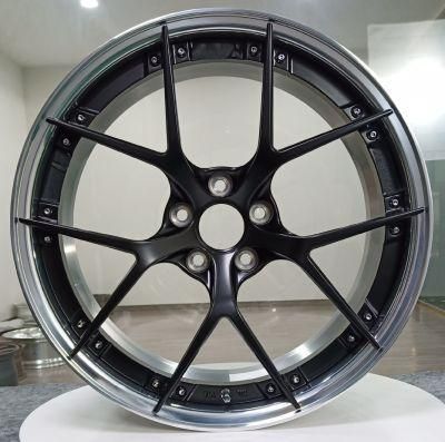 2 Piece Forged Aluminum Mag Rims Wheel with Wheel Barrel Brushed and Center Disk Black Painting