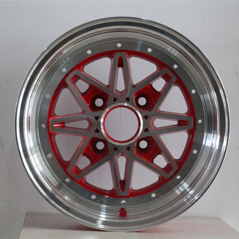 Mesh Design 14X5.5/16X7.0 Inch Red Machine Face Passenger Car Alloy Wheel Rim 4X100/4X114.3