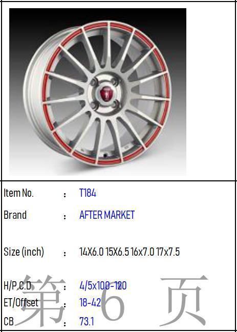 T184 Aluminium Alloy Car Wheel Rim Auto Aftermarket Wheel