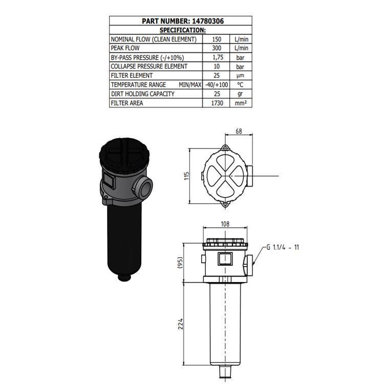 Truck Spare Parts Hydraulic Oil Filter 14896991A for Dump Truck Hoist System