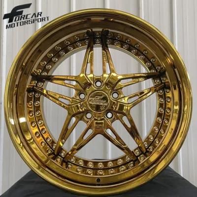 2-Piece Aluminium Forged Gold Chrome Alloy Wheels Rims