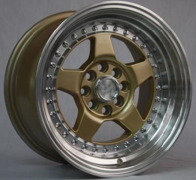 New Design Gold Blue Machined Lip Car Rims Black Machined Face Deep Lip 15*8.25 Inch Wheels