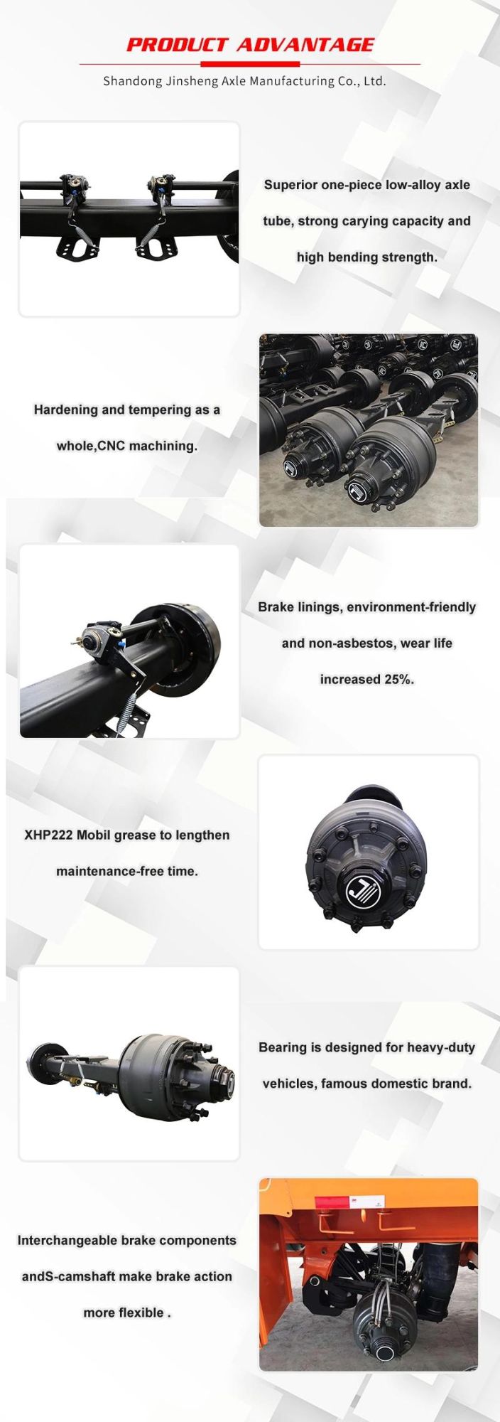 Trailer Part 13t 16t American Type Axle Outboard Axle Rear Axle Truck Axle for Semi Trailer Truck Parts and Spare Parts