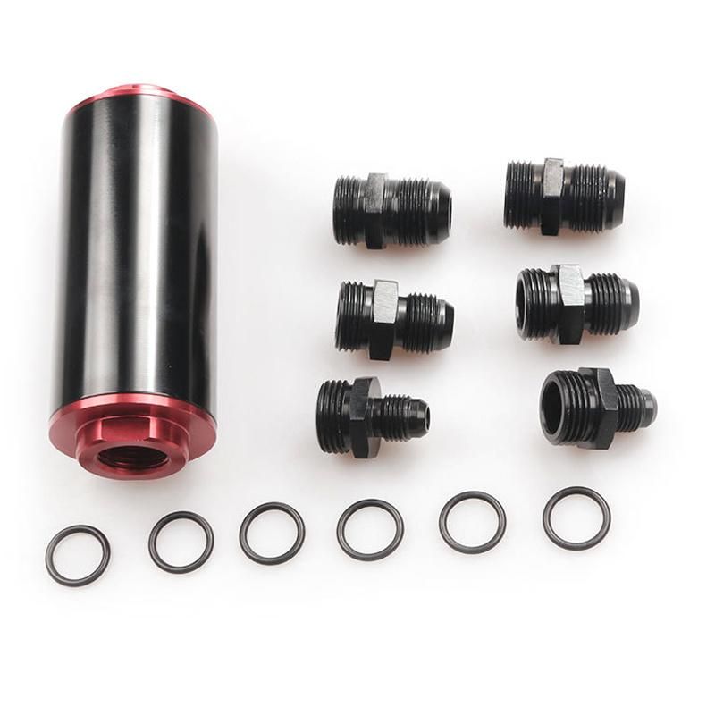 New Universal 50mm Aluminium Inline Fuel Filter with An6 An8 An10 Fittings for Racing Cars