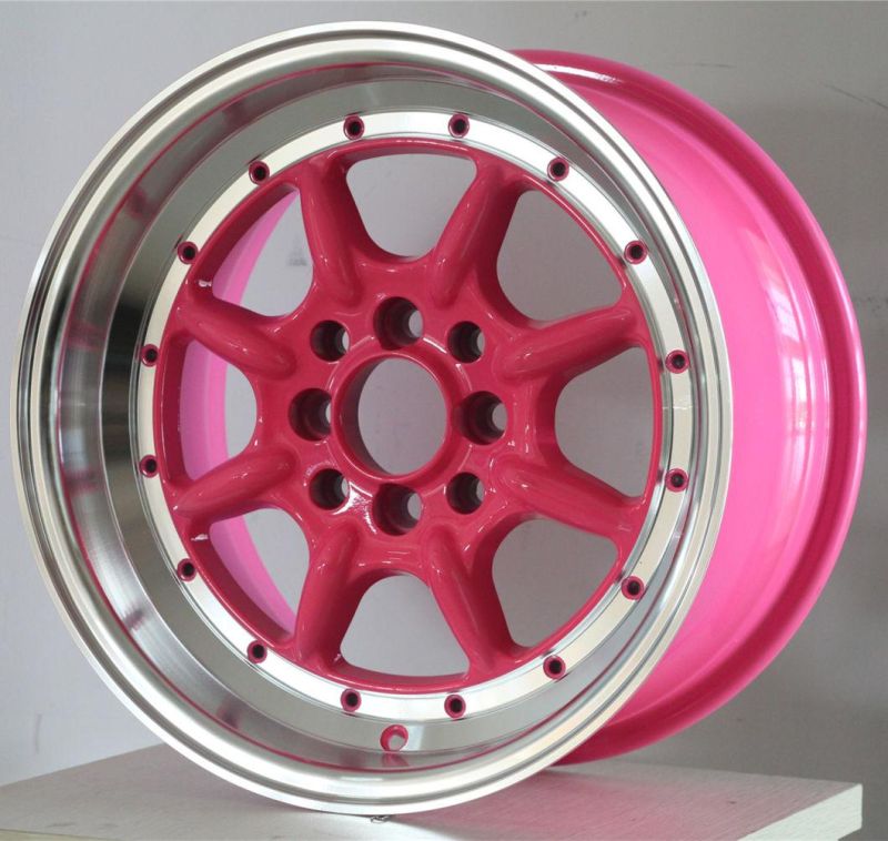 Fashion Pink Color 14 15 Inch Peach Red Machine Face Passenger Car Alloy Wheel Rim